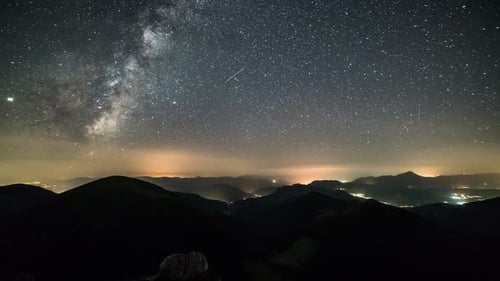 Sunset to Starry Night in Mountains Milky Way Galaxy Stars