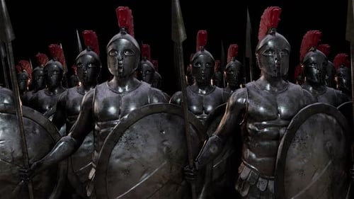 Ancient Greek Spartan Army Standing in Battle Formation