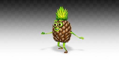 Animated Dancing Pineapple Character on Transparent Background