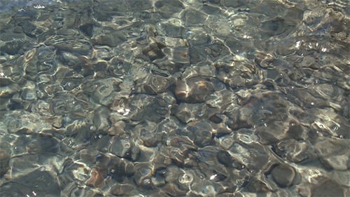 Shallow Water Rippling Over Rocks on Sunny Day