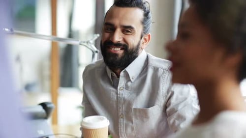 Happy Creative Team Drinking Coffee In Office 27