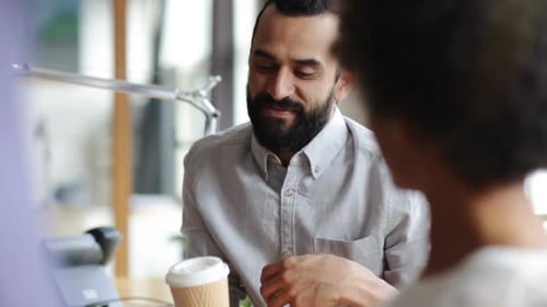Happy Creative Team With Coffee Talking In Office 10
