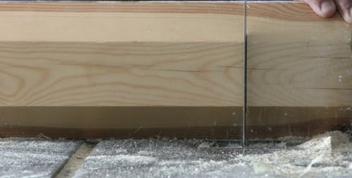 Wood Being Cut with Bandsaw in Close Up