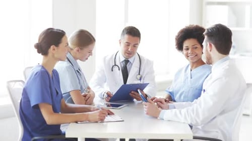 Group Of Happy Doctors Meeting At Hospital Office 2