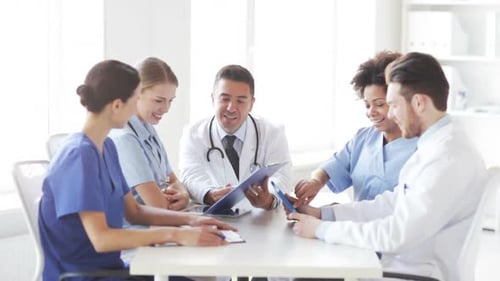 Group Of Happy Doctors Meeting At Hospital Office 3