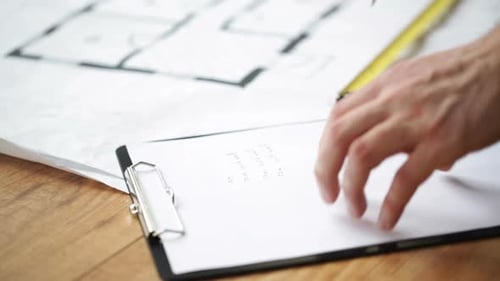 Close Up Of Male Hands Measuring Blueprint 6