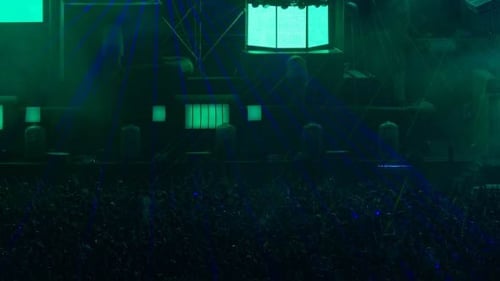 Enthusiastic Crowd and Laser Lights at Nighttime Event