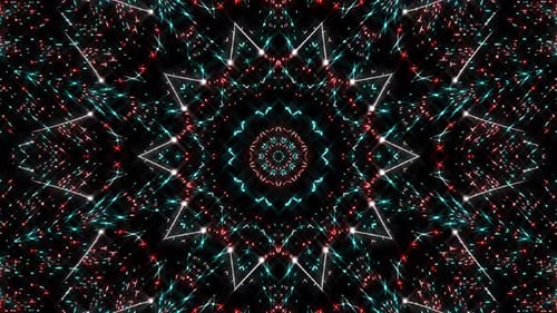 abstract lines colorfull light shining flower shape in center, black background