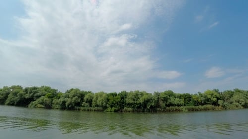Stripe of Forest Between Cloudy Sky and River