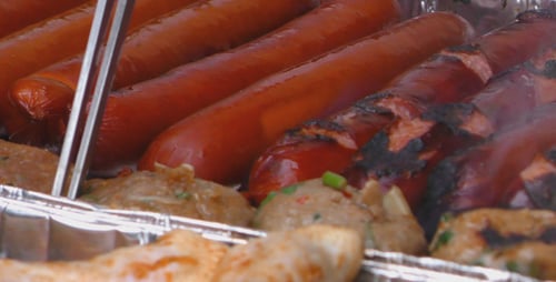 Grilling Meat and Sausages Close Up