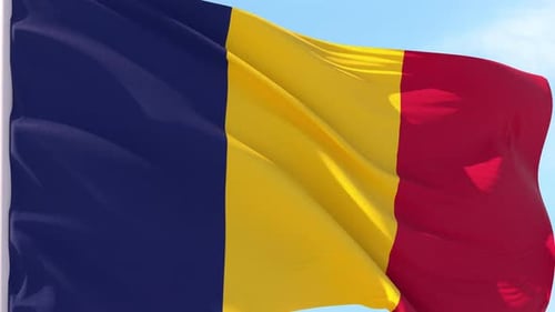 Romania National Flag Waving with Realistic Fabric Motion