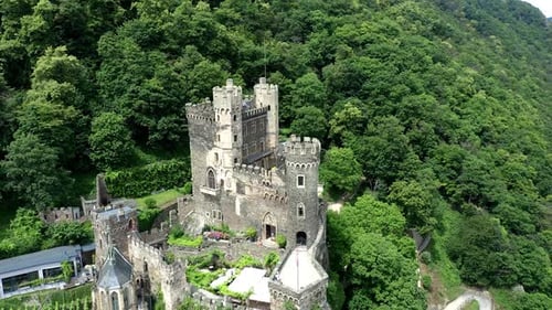 Aerial View of Medieval Castle Surrounded by Forest