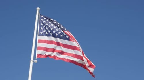 American flag fabric on the wind slow motion waving 1080p HD footage - United States of America fla
