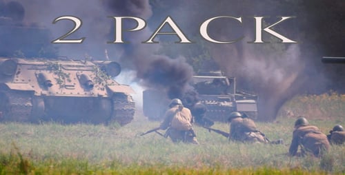 Soldiers and Tanks Engaged in Rural Battle Reenactment