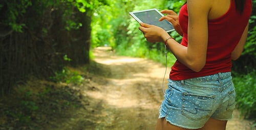 Uso de una tableta digital en la naturaleza