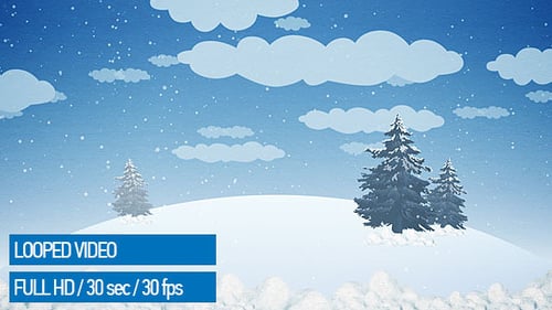 Animated Winter Snow Landscape Loop with Pine Trees