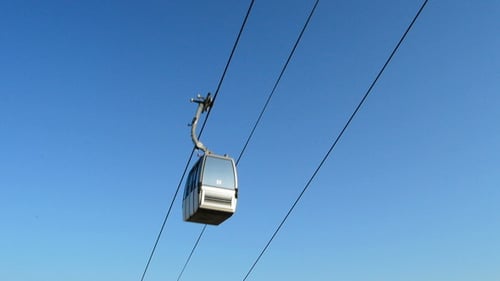 Ascending Gondola Against Cloudless Blue Sky