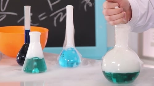 Colored Liquids Creating a Smoky Laboratory Science Scene