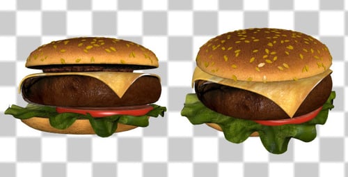 Rotating 3D Hamburger with Cheese and Lettuce
