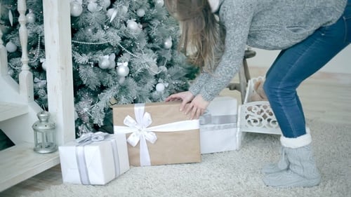 Christmas Tree with Wrapped Gifts in Festive Home