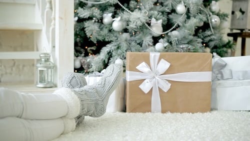 Relaxing Near Christmas Tree with Holiday Gifts