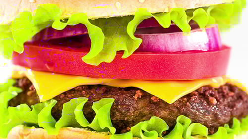 Close-up of Stacked Burger on White Background