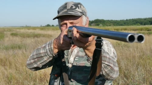 Hunter Aims Rifle in Grassy Field during Daytime