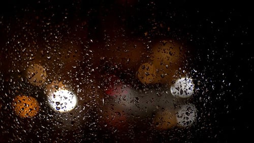 Rainy Night Window with Blurry City Lights