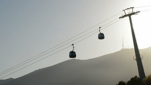 Cable Cars Ascending Mountainside in Scenic Landscape