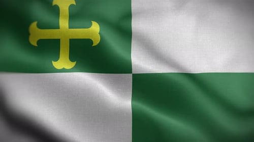 Waving Green and White Flag with Yellow Cross