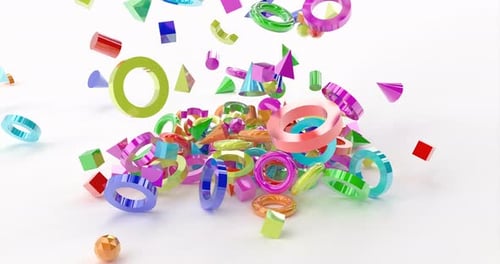 Vibrant Abstract 3D Geometric Shapes Falling