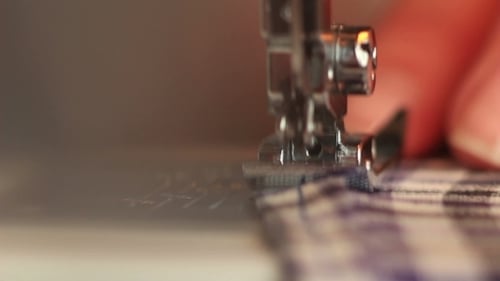 Sewing Machine Stitching Fabric Close-Up