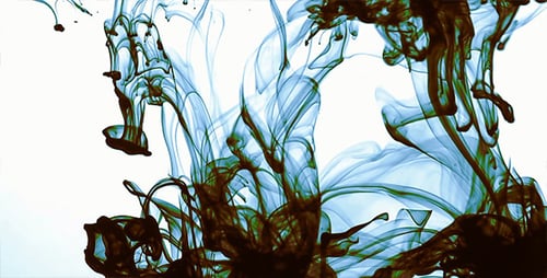 Brown and Blue Ink Flowing in Abstract Swirls