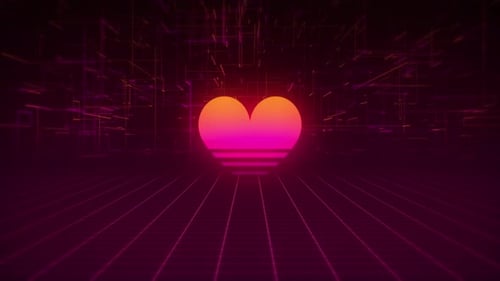 Synthwave Wireframe Net and Heart 80s