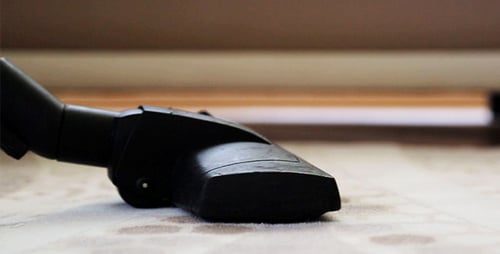 Vacuum Cleaner Cleaning Rug in Home Interior