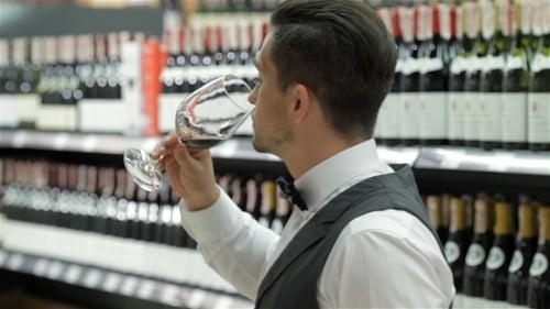 Young Adult Tasting Red Wine in Store
