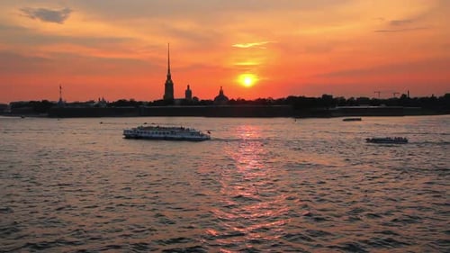 Sunset Over Peter And Paul Fortress In Saint-Petersburg, Russia