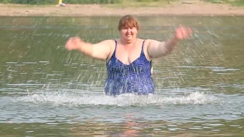 Woman Overweight Bath In River 1