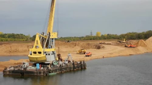 Construction Site with Crane and Heavy Machinery