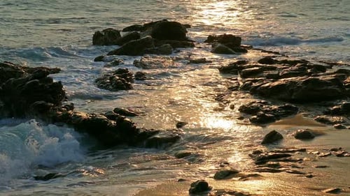 Sea Waves At Sunset On The Beach 1