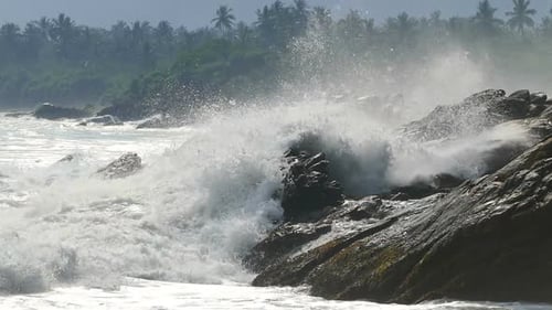 Big Waves Crashing On Stone Beach - 4