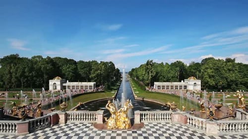 Famous Petergof Fountains In St. Petersburg Russia