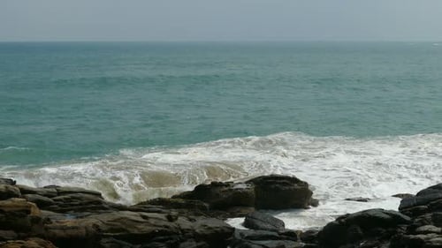 Big Waves Crashing On Stone Beach 1