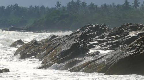 Big Waves Crashing On Stone Beach 2