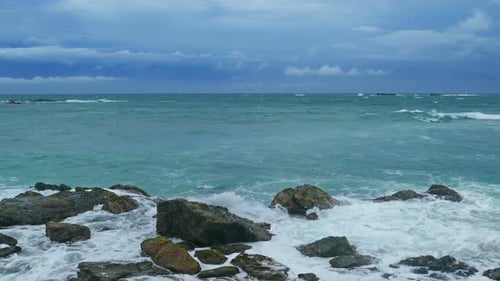Sea Stormy Landscape Over Rocky Coastline In Indian Ocean 4
