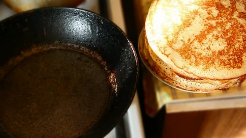 Pancakes Being Cooked in a Frying Pan