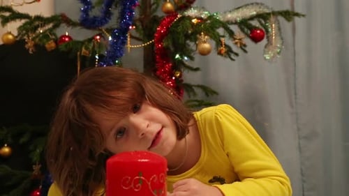 Christmas, Celebration, Holiday, Xmas - Cute Child Blowing On Candle And Makes A Wish