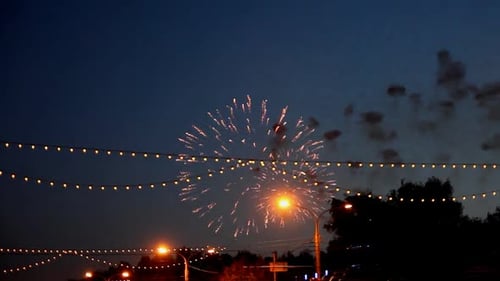 Vibrant Fireworks Exploding at Night in Urban Setting