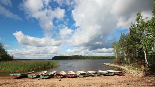 Landscape Boats On Lake