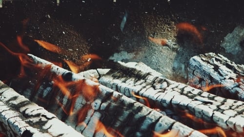 Brennendes Feuerholz im Feuer